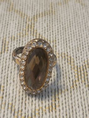 Oval Brown Crystal Halo Ring - Women Jewelry Size 6